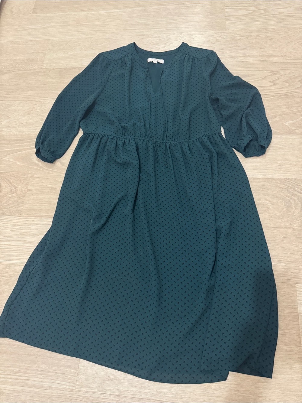LOFT Dark Teal Green Midi Dress with Subtle Dot Texture XXL